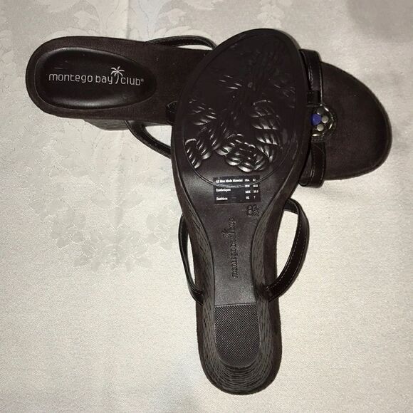 Montego Bay Club wedge sandals brown carbochon 8.5 FIRM on PRICE - Picture 6 of 6
